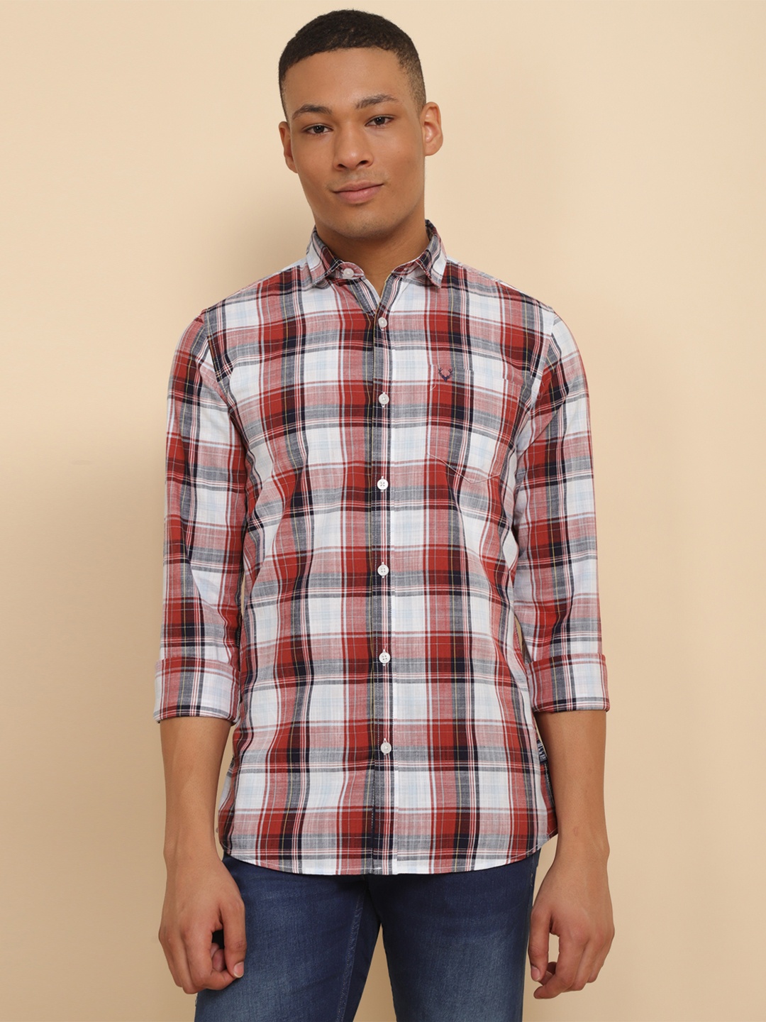 

Allen Solly Tartan Checked Spread Collar Pure Cotton Casual Shirt, Maroon