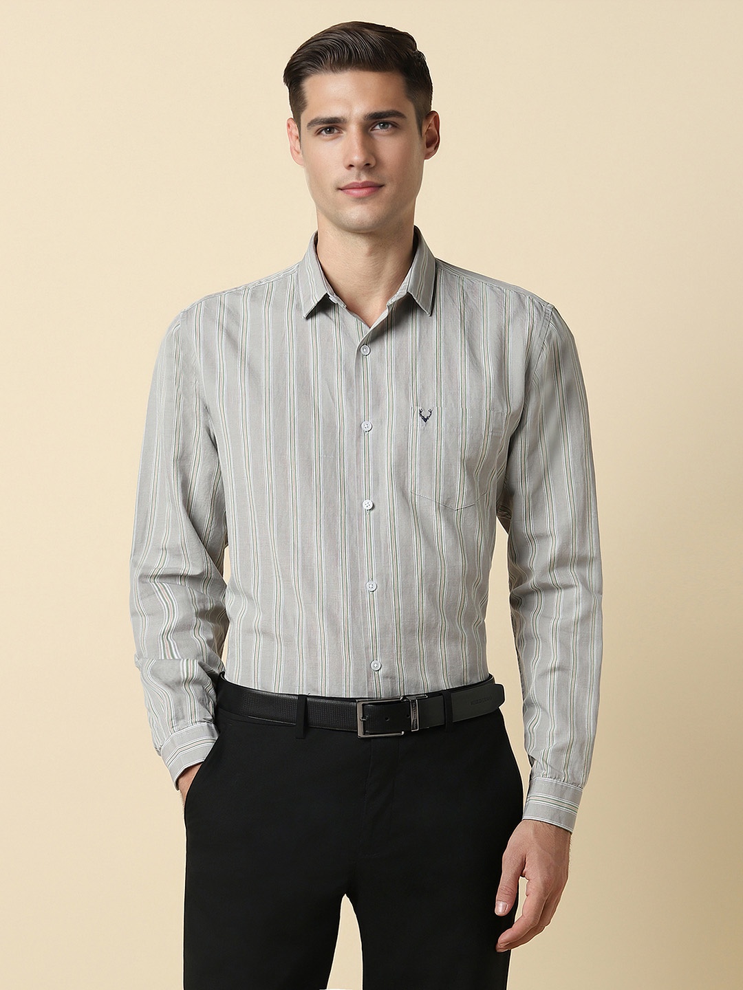 

Allen Solly Slim Fit Vertical Striped Formal Shirt, Grey