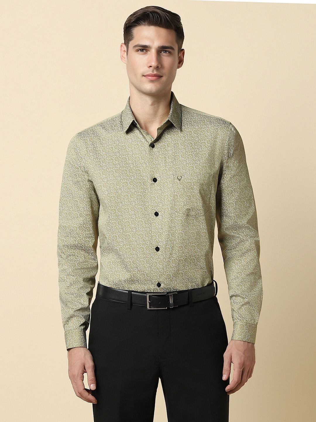 

Allen Solly Slim Fit Floral Printed Formal Pure Cotton Shirt, Green