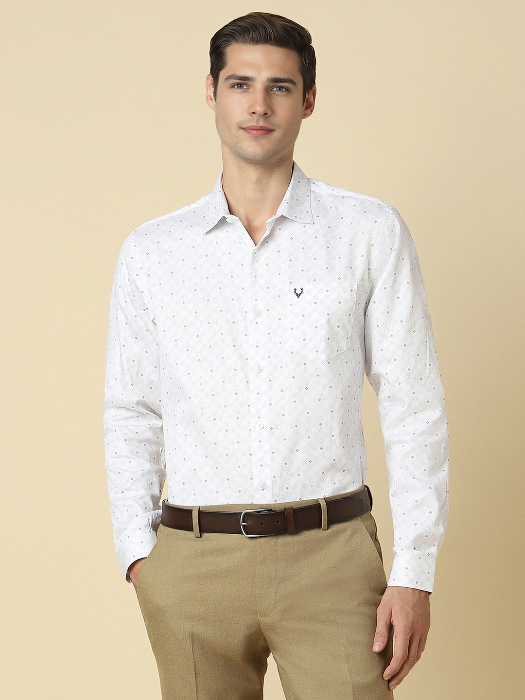 

Allen Solly Slim Fit Micro Ditsy Printed Formal Pure Cotton Shirt, White