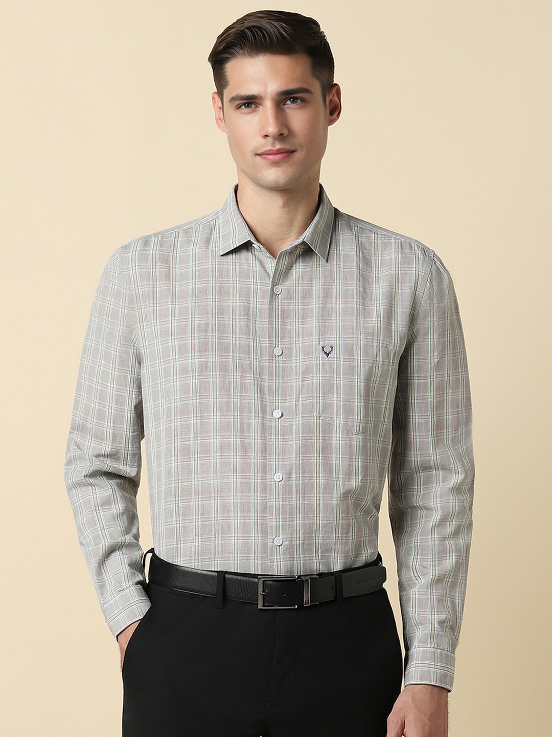 

Allen Solly Slim Fit Checked Cotton Linen Formal Shirt, Grey