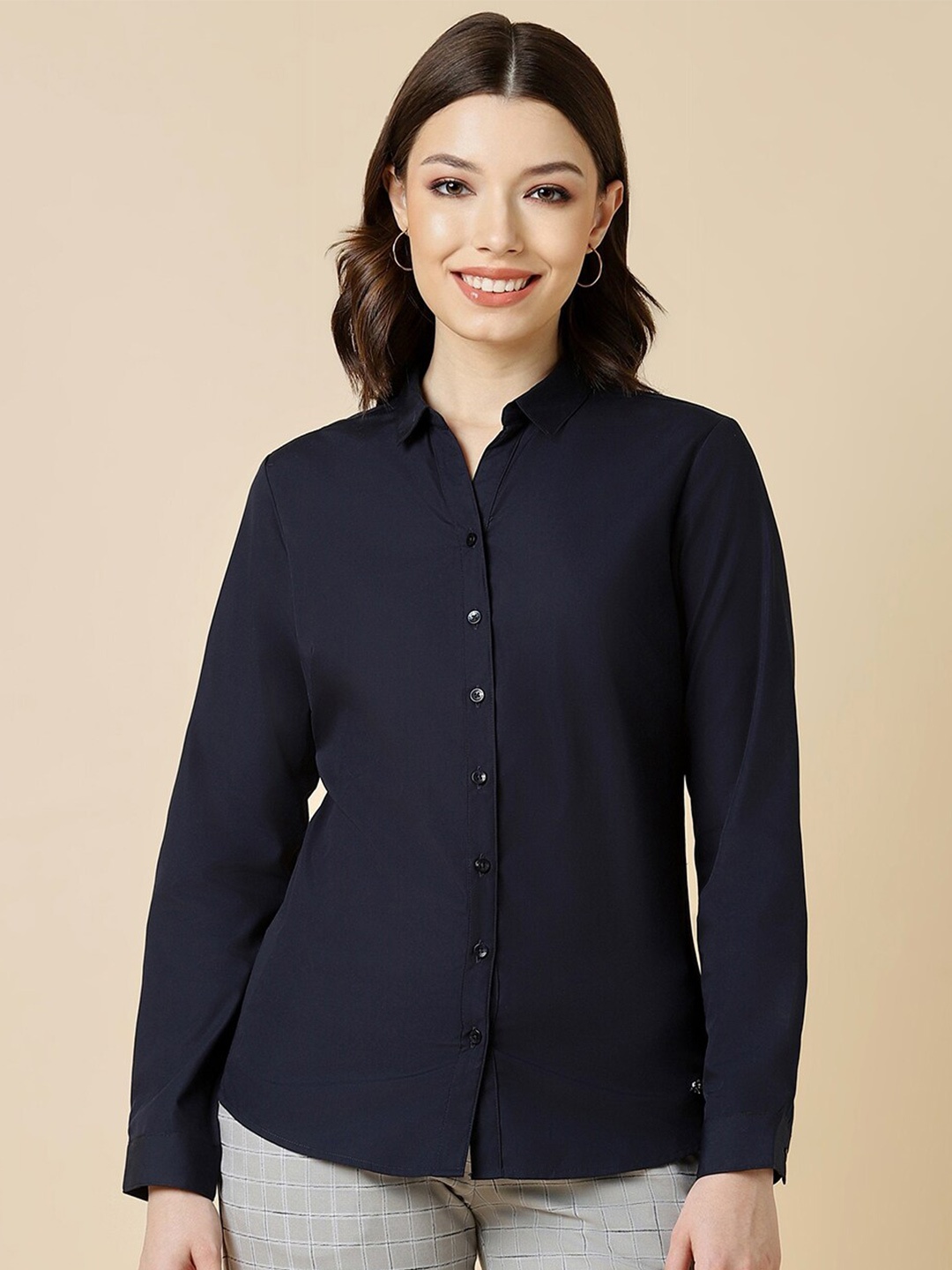 

Allen Solly Woman Spread Collar Formal Shirt, Navy blue