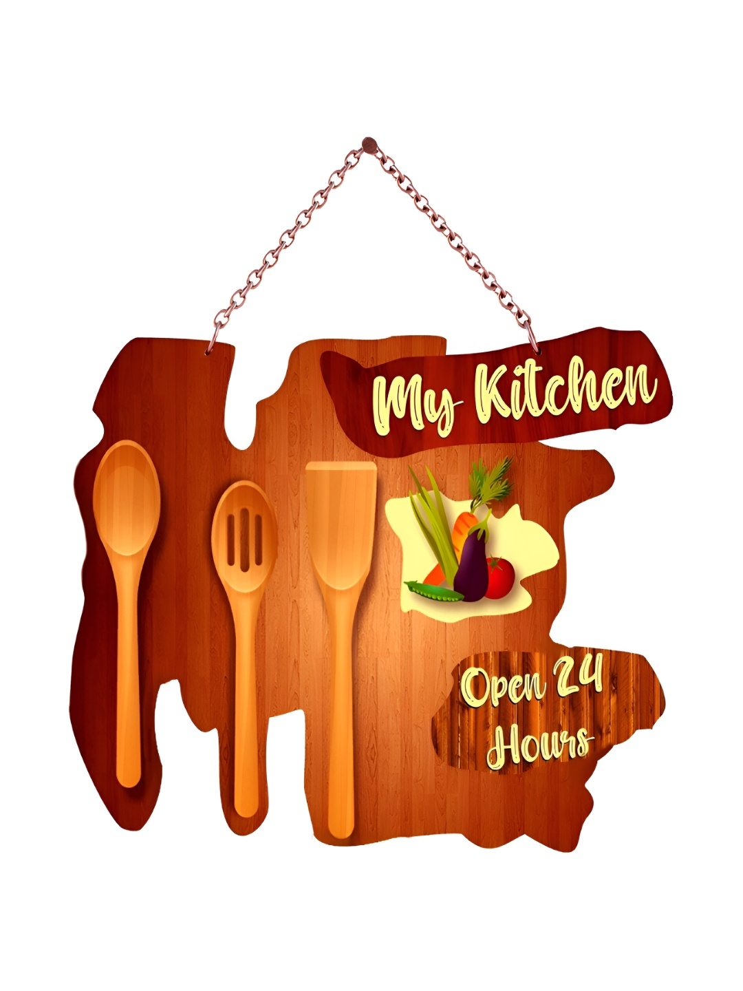 

Home Delight Copper My Kitchen-Open 24Hrs Wooden Wall Hanging