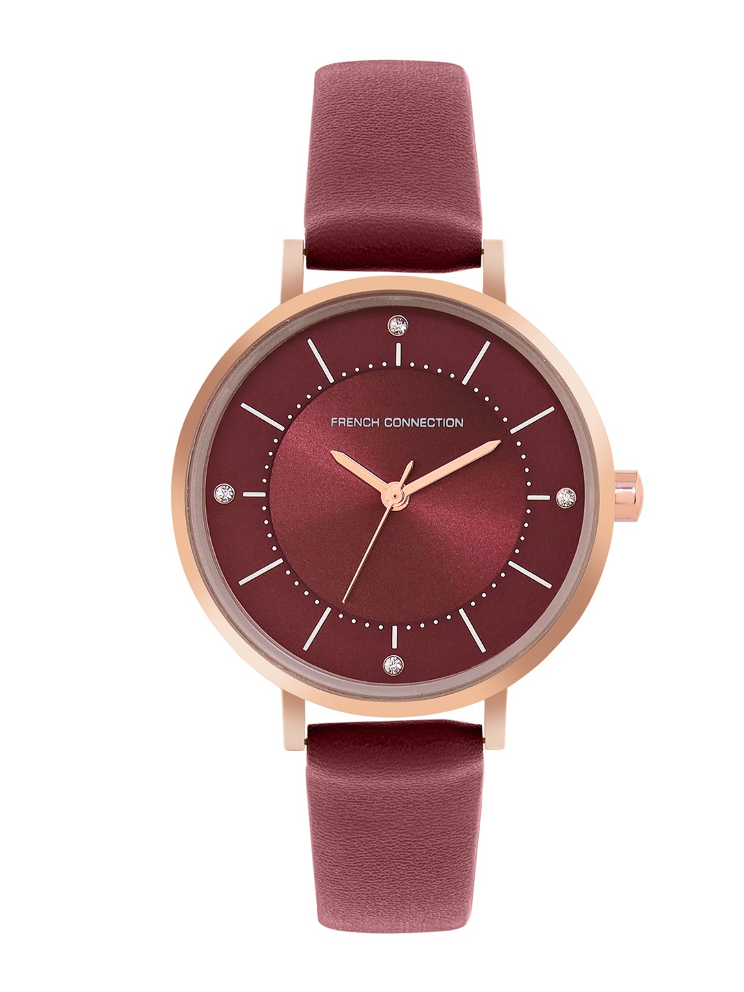 

French Connection Women Embellished Dial & Leather Straps Analogue Watch FCN00010N, Maroon