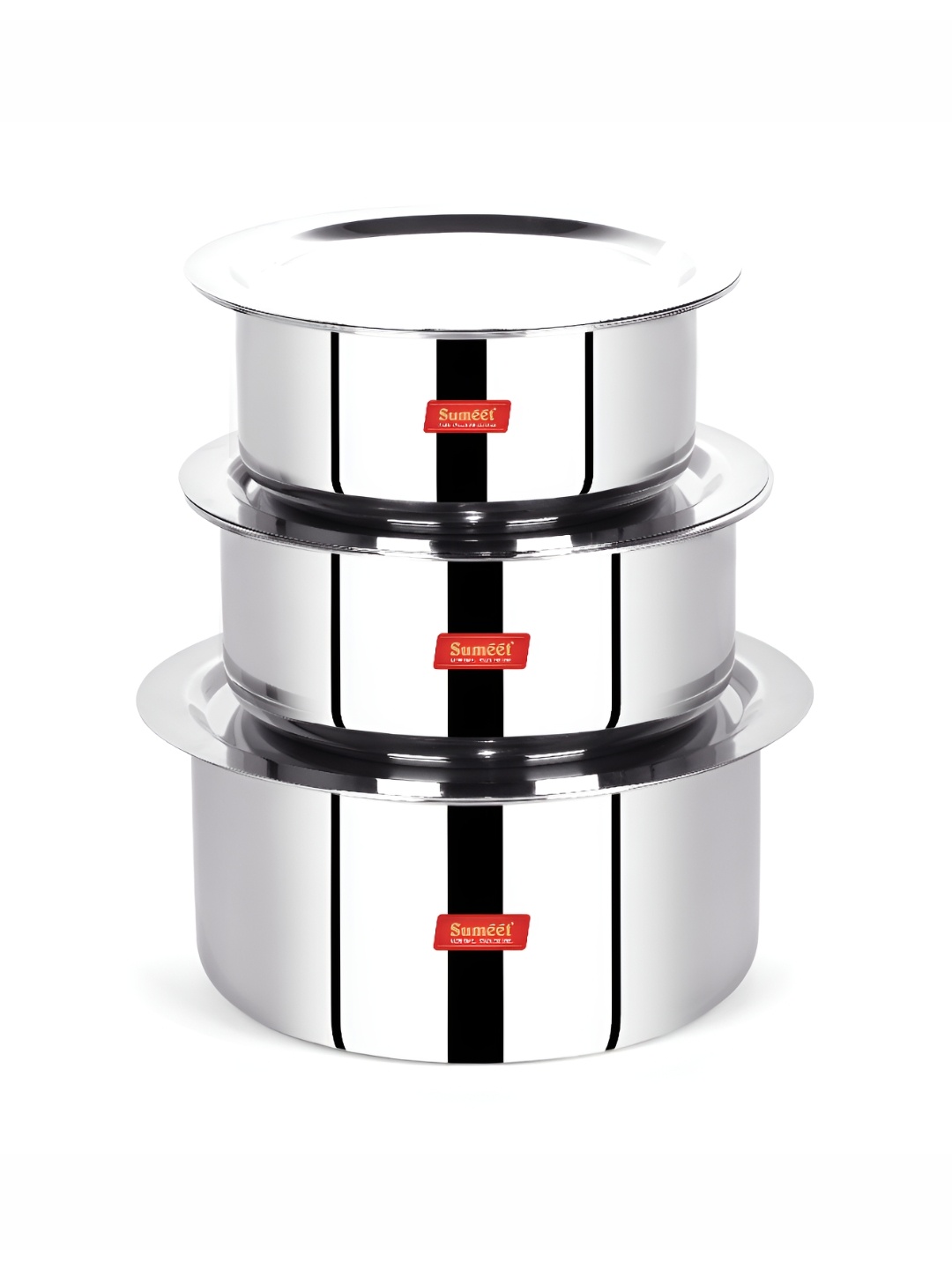 

Sumeet Steel 3 Pieces Tri-Ply Stainless Steel Dishwasher Safe Tope With Lid