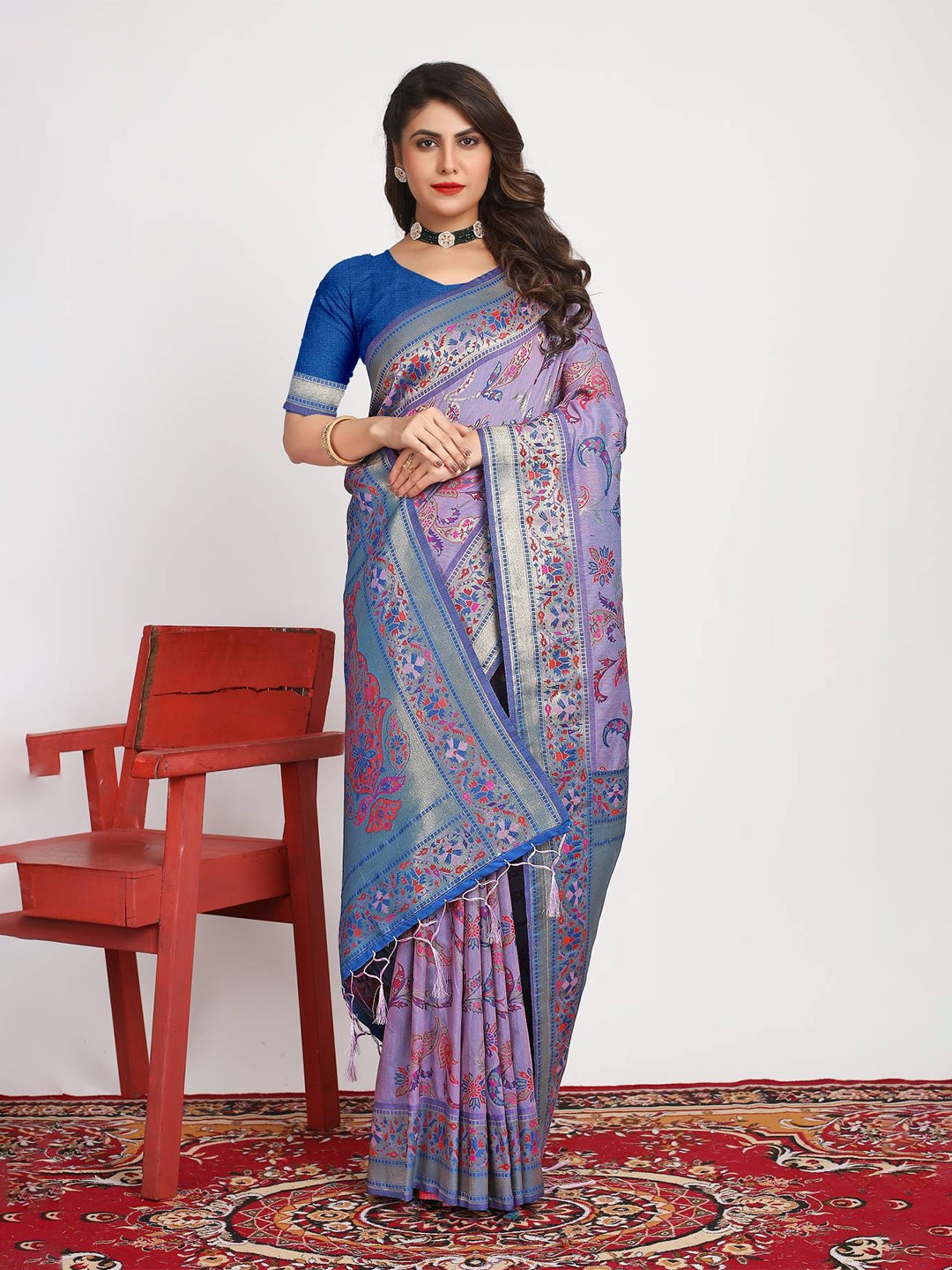

PATIALAPICKS Woven Design Zari Pure Silk Kanjeevaram Saree, Purple