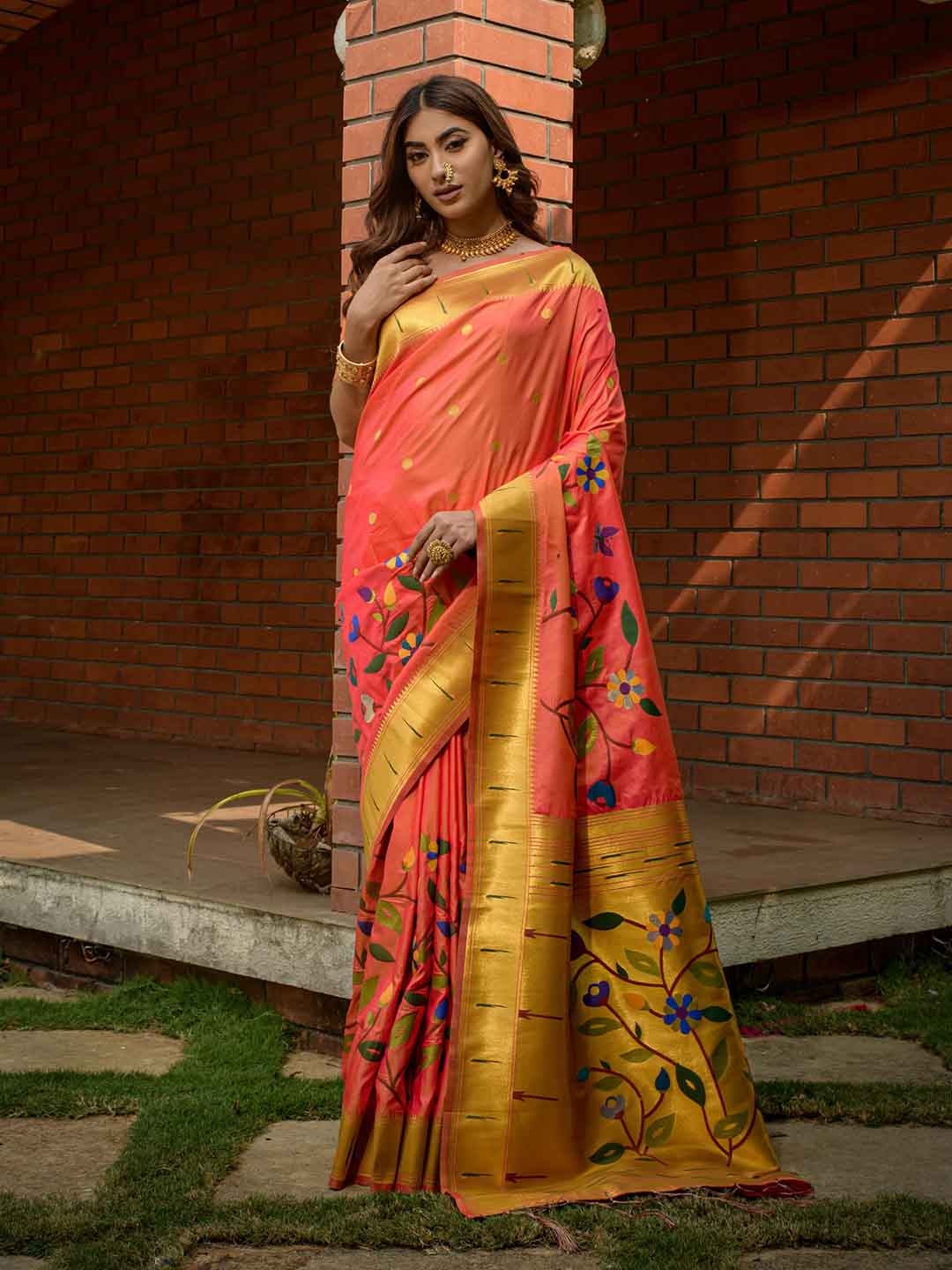 

PATIALAPICKS Woven Design Zari Pure Silk Kanjeevaram Saree, Orange
