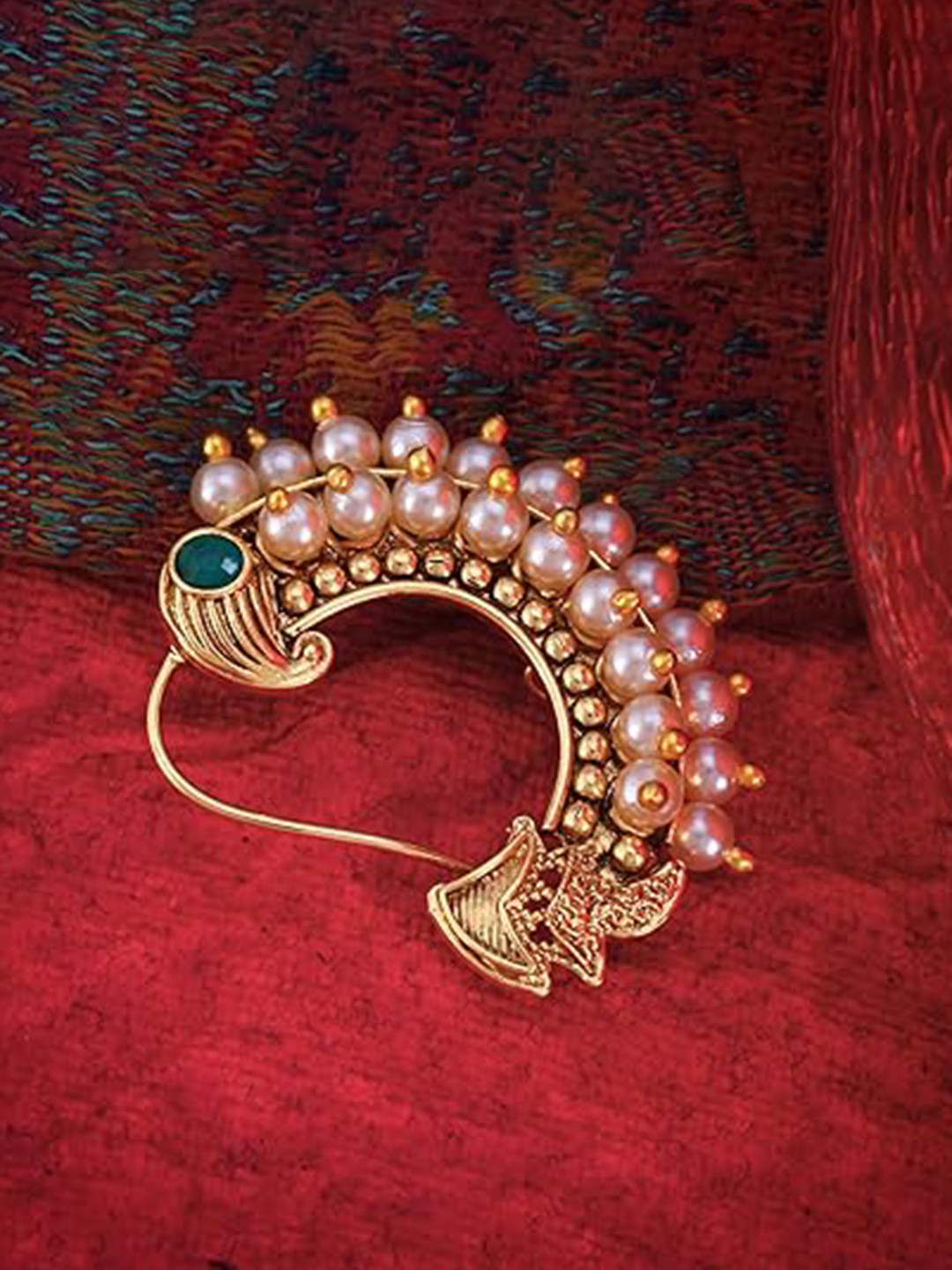 

Vighnaharta Gold-Plated Pearls Cubic Zirconia Stud Nosepin