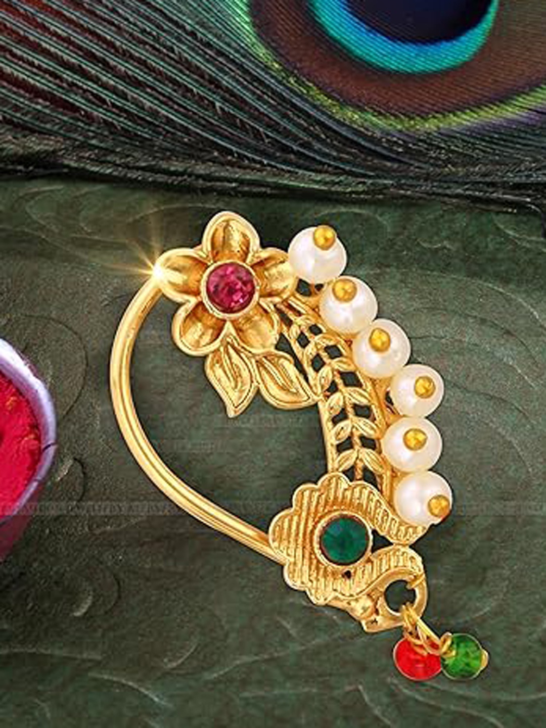 

Vighnaharta Gold-Plated Pearls Stud Nosepin