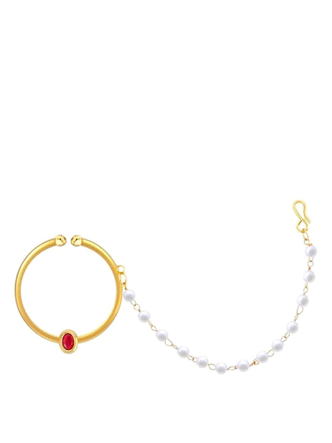 

Vighnaharta Gold-Plated CZ Studded & Pearls Beaded Stud Nosepin