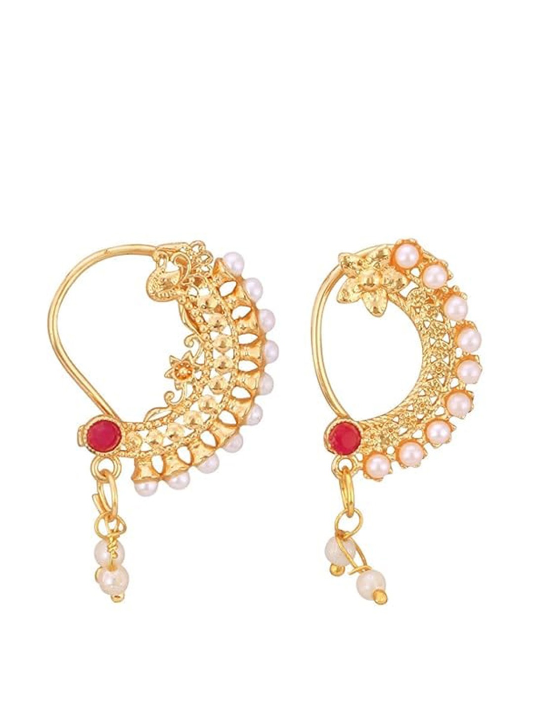 

Vighnaharta Set of 2 Gold-Plated Pearls Ring Nosepin