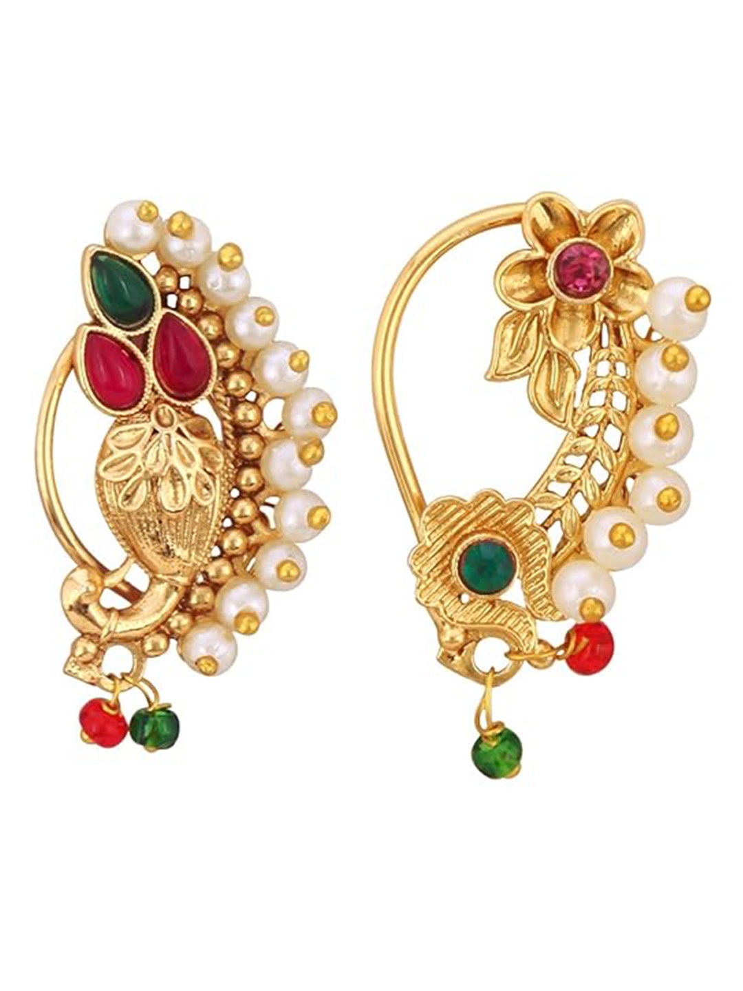 

Vighnaharta Set of 2 Gold-Plated Cubic zirconia Studded & Beaded Stud Nosepins