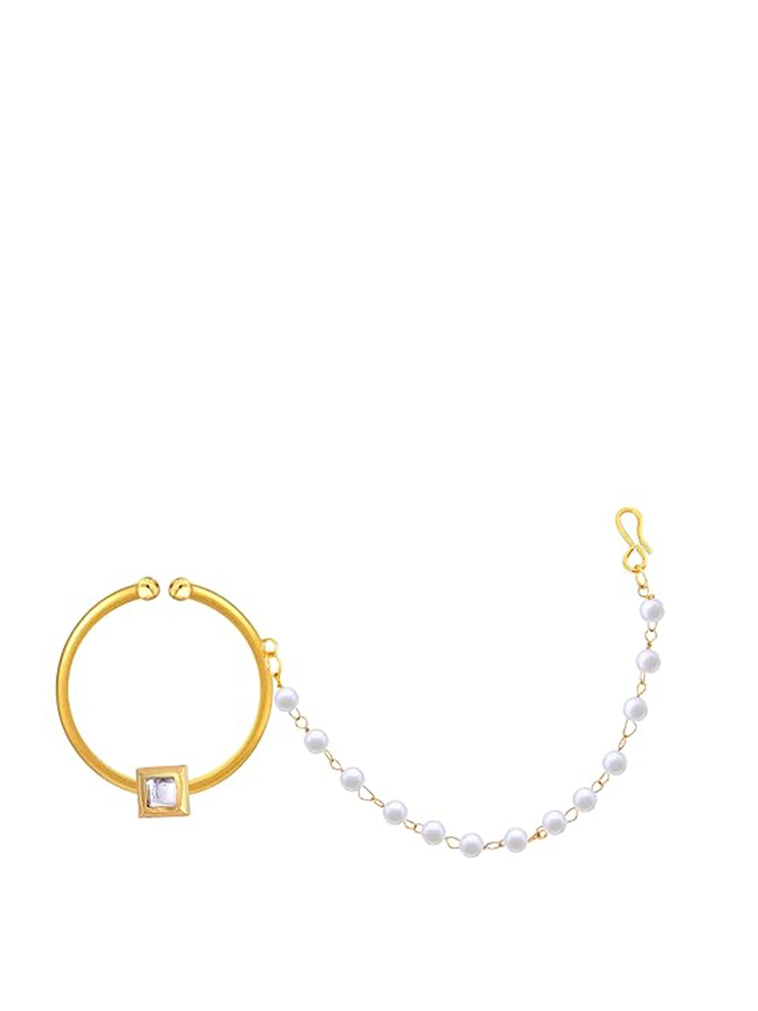 

Vighnaharta Gold-Plated CZ Studded & Pearls Beaded Stud Nosepin