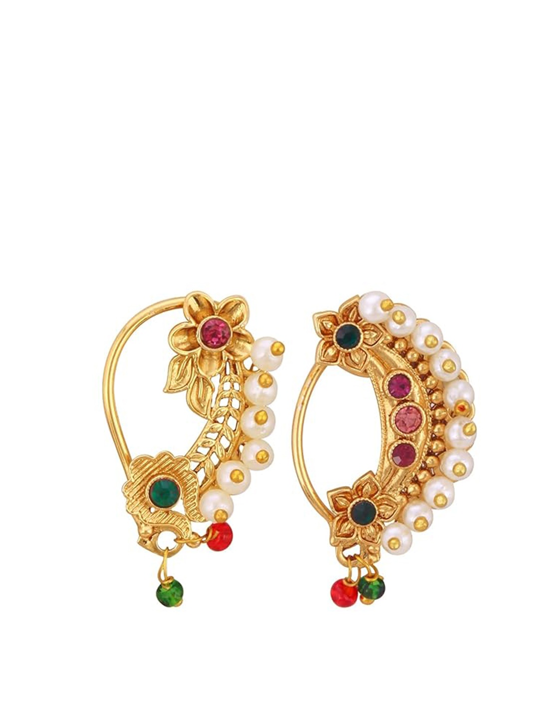 

Vighnaharta Set of 2 Gold-Plated Pearls Stud Nosepin