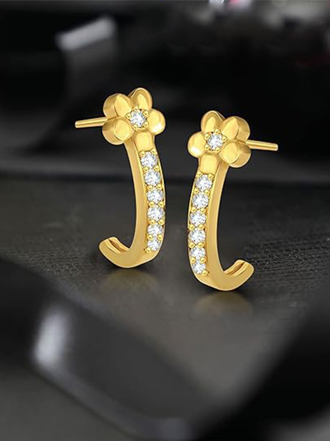 

Vighnaharta Gold Platted Stone-Studded Half Hoop Earrings