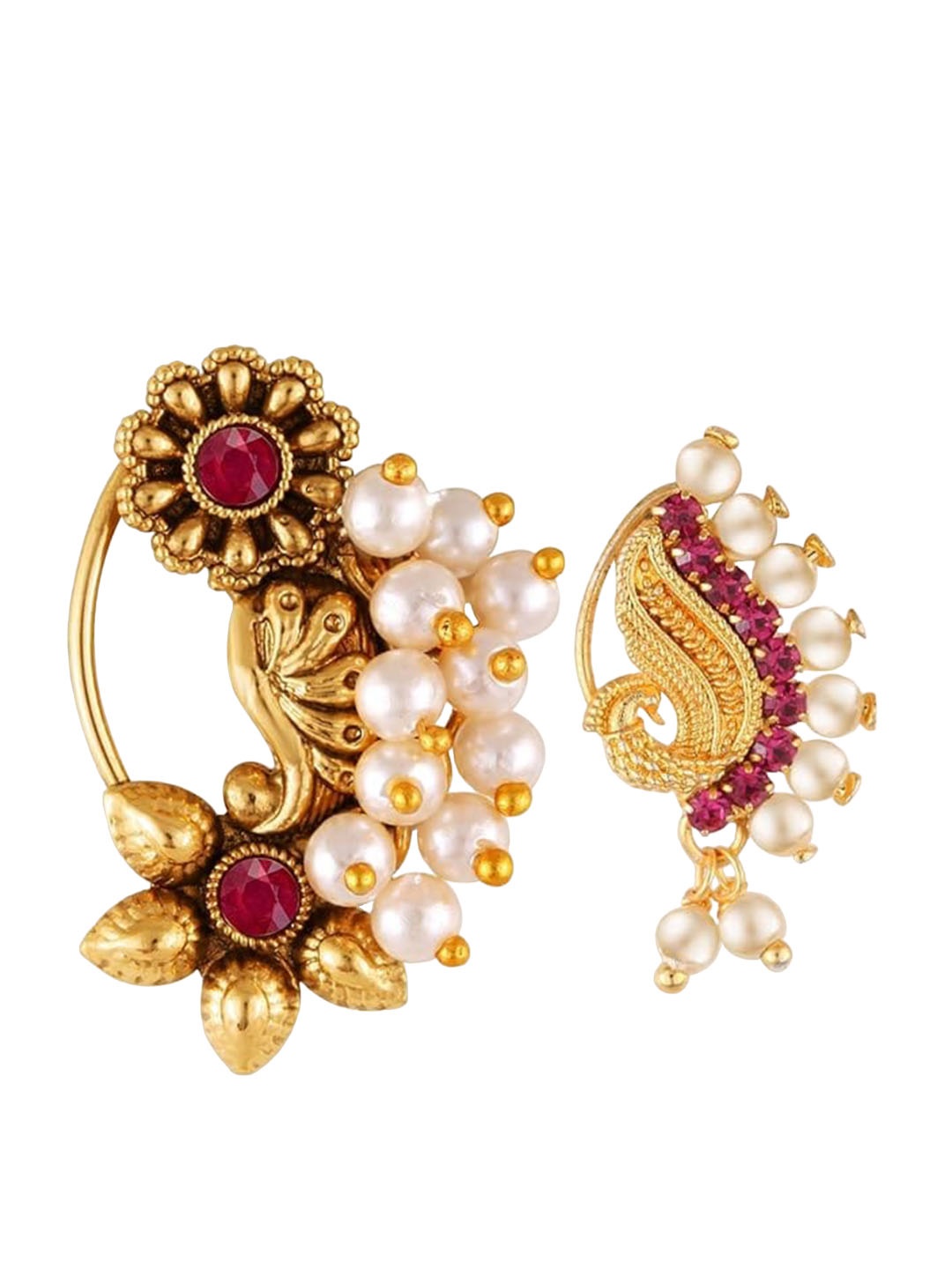 

Vighnaharta Set Of 2 Gold-Plated Artificial Beads Stud Nosepin