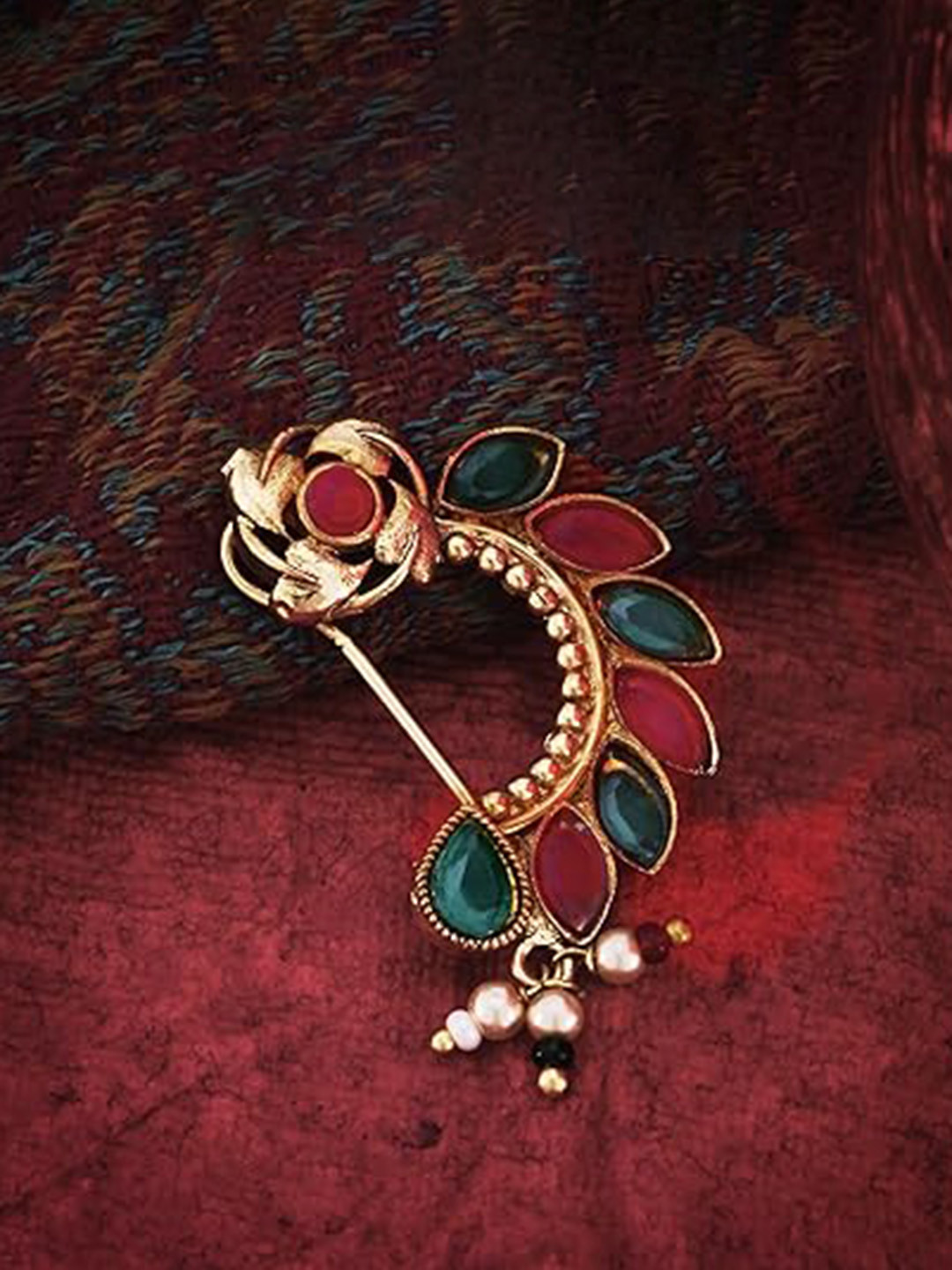 

Vighnaharta Gold-Plated Pearls Cubic Zirconia Stud Nosepin