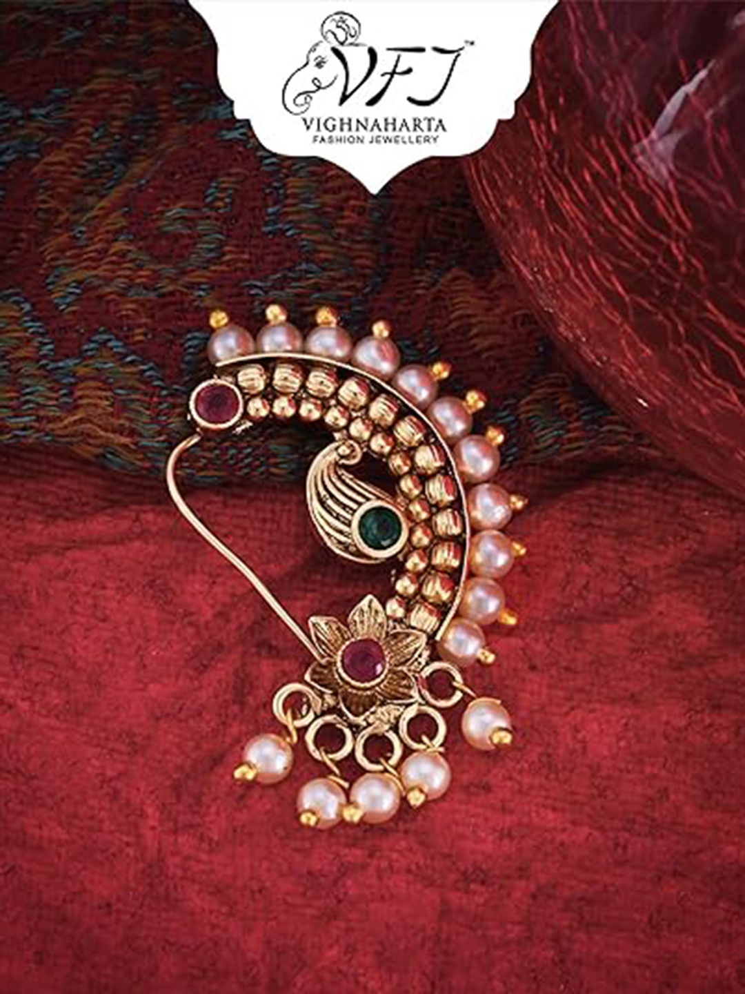 

Vighnaharta Gold-Plated Pearls Stud Nosepin