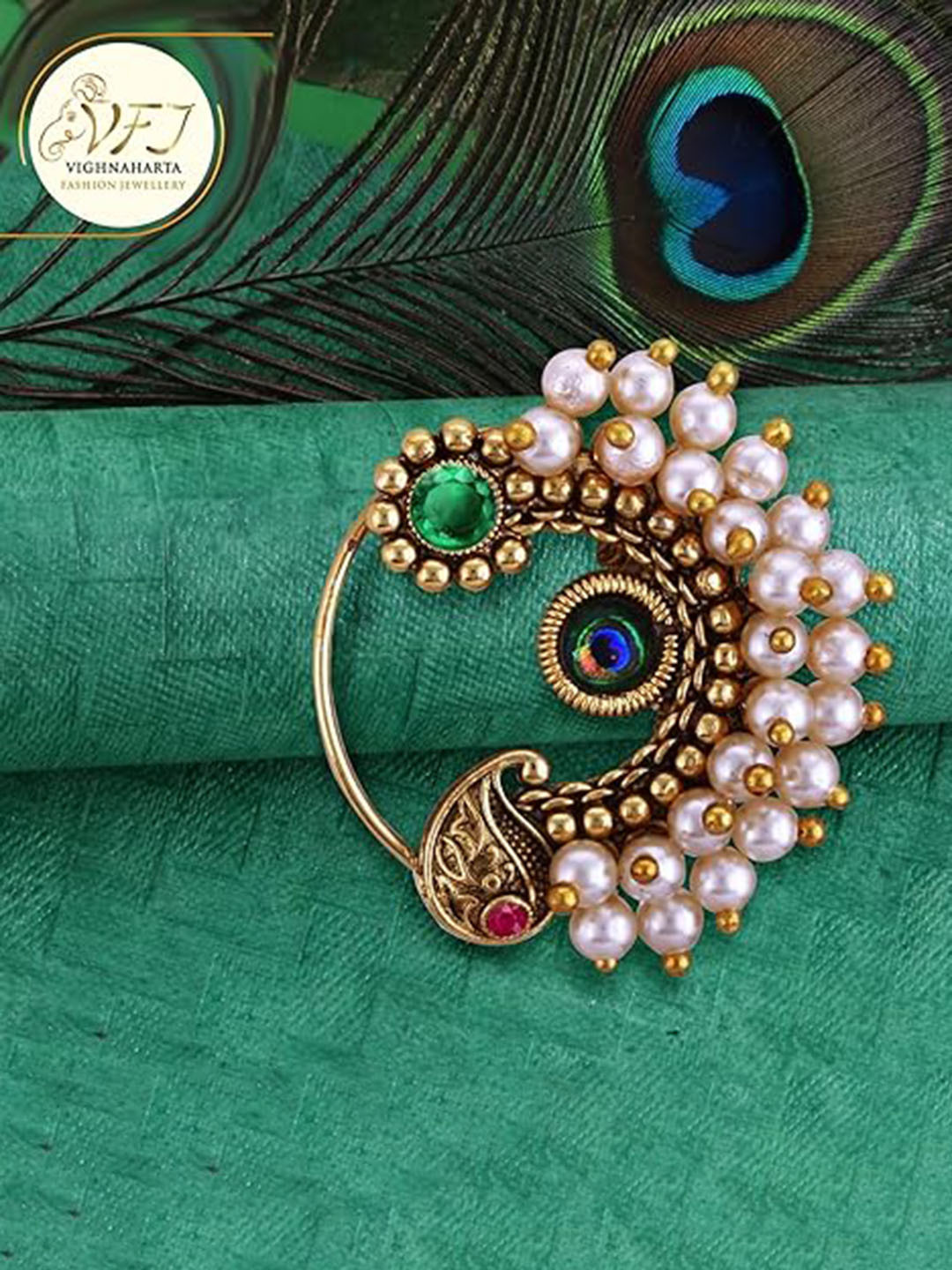

Vighnaharta Gold-Plated Pearls Stud Nosepin