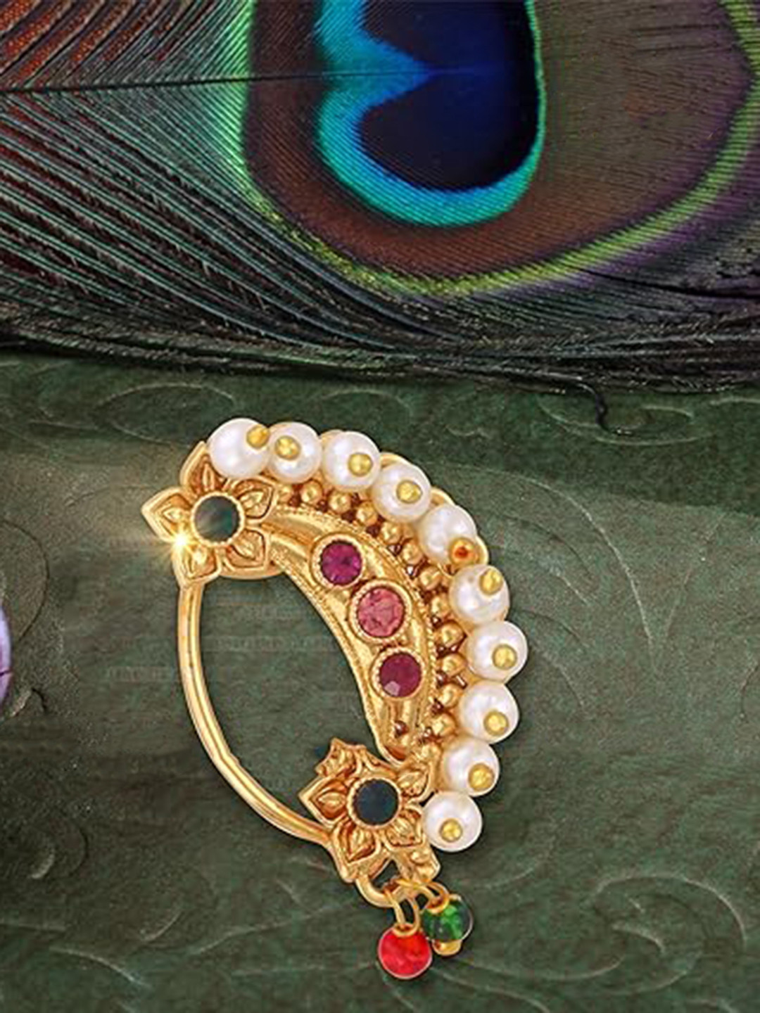 

Vighnaharta Gold-Plated Pearls Stud Nosepin