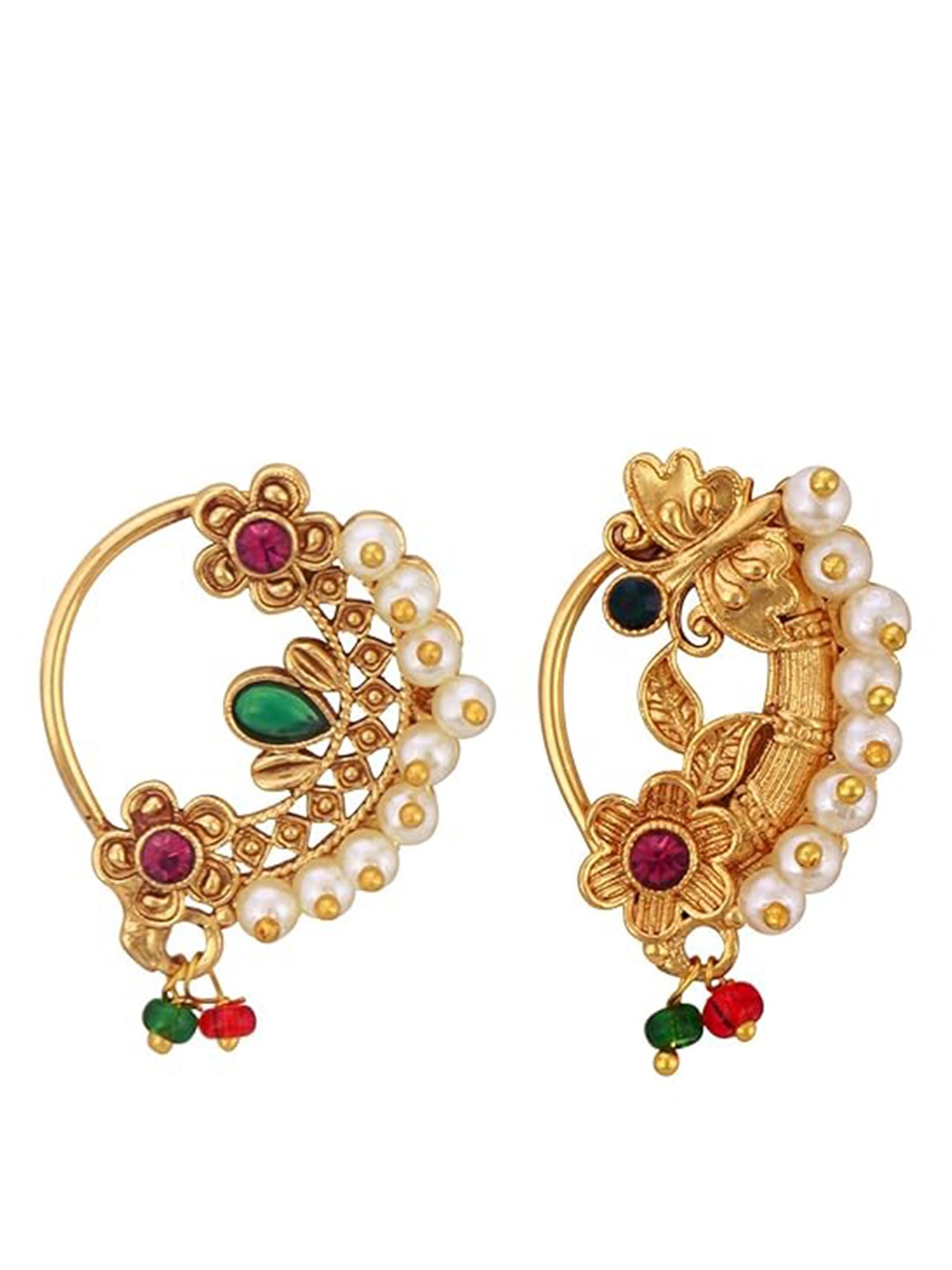 

Vighnaharta Set Of 2 Gold-Plated Pearls Stud Nosepin