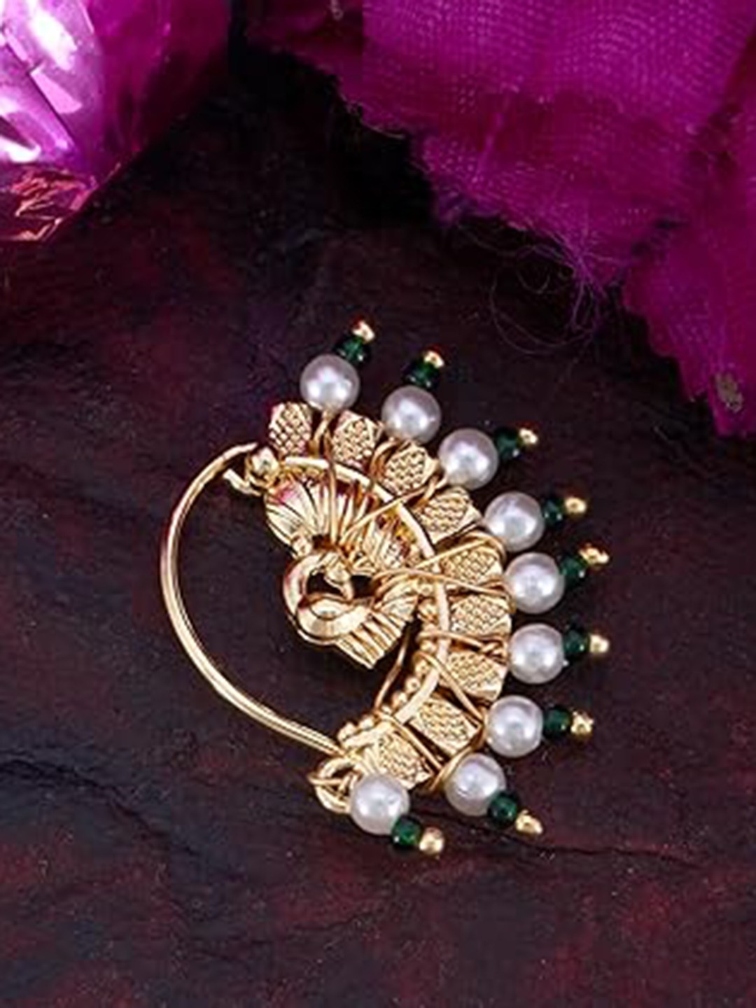 

Vighnaharta Gold-Plated Pearls Nosepin