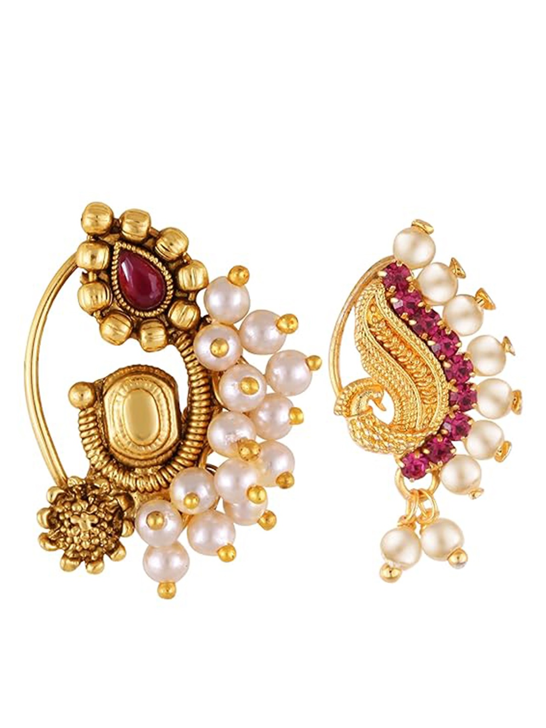 

Vighnaharta Set Of 2 Gold-Plated Pearls Stud Nosepin