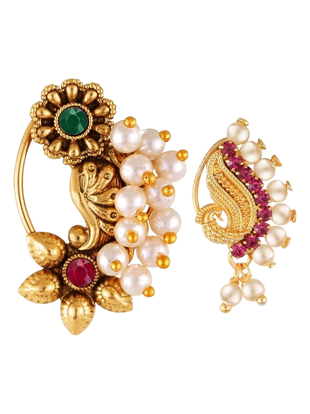 

Vighnaharta Gold-Plated Stone Studded & Beaded Stud Nosepin