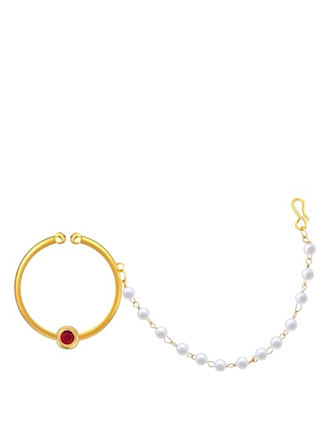 

Vighnaharta Gold-Plated Cubic Zirconia Pearl Studded Ring Nosepin