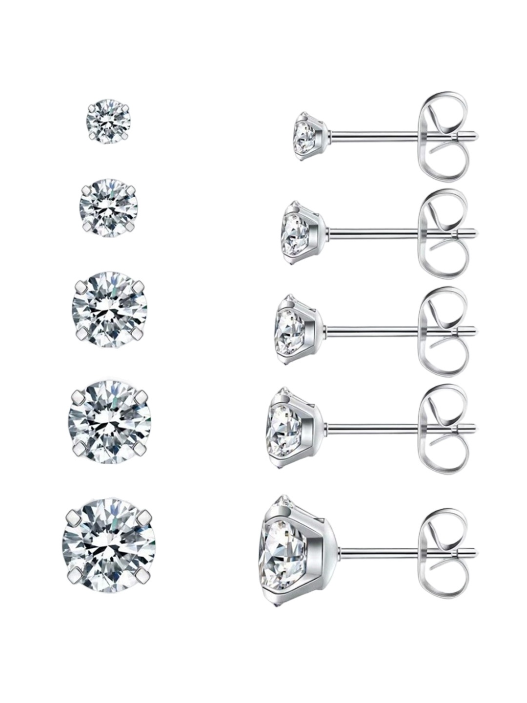 

EL REGALO Set Of 5 Stone Studded Circular Stud Earrings, Silver