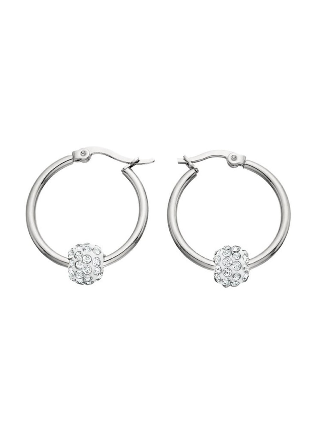 

EL REGALO Alloy Stone Studded Contemporary Hoop Earrings, Silver