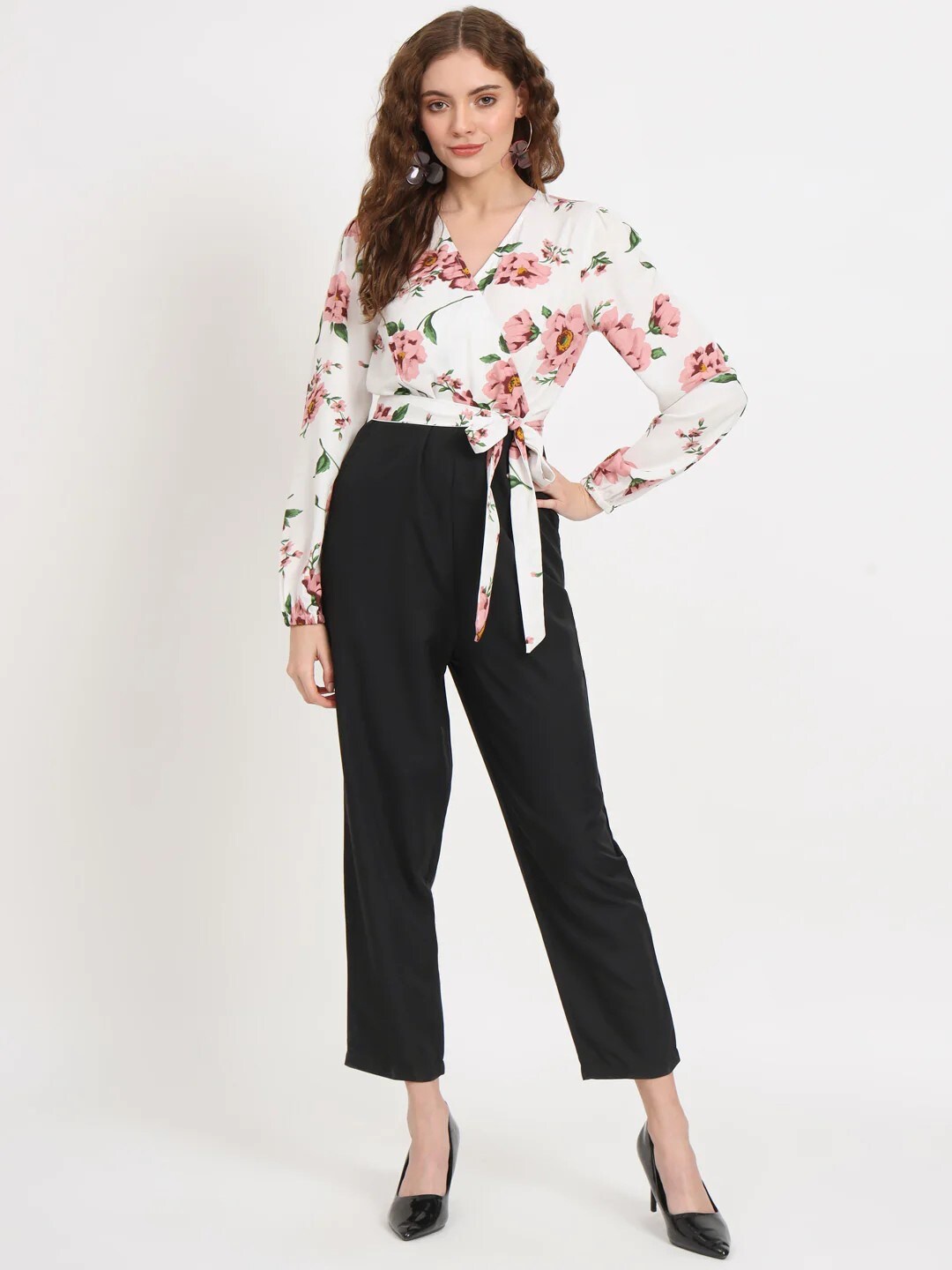 

BELAVINE Floral Printed V-Neck Slim Fit Basic Jumpsuit, White