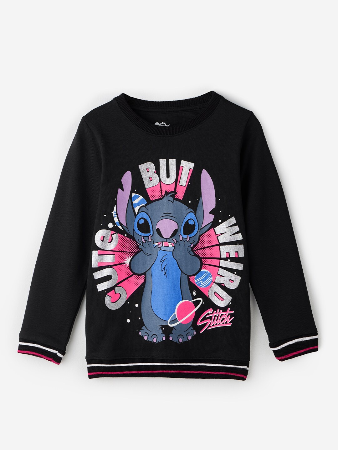 

The Souled Store Girls Graphic Printed Pure Cotton Pullover Sweatshirt, Black