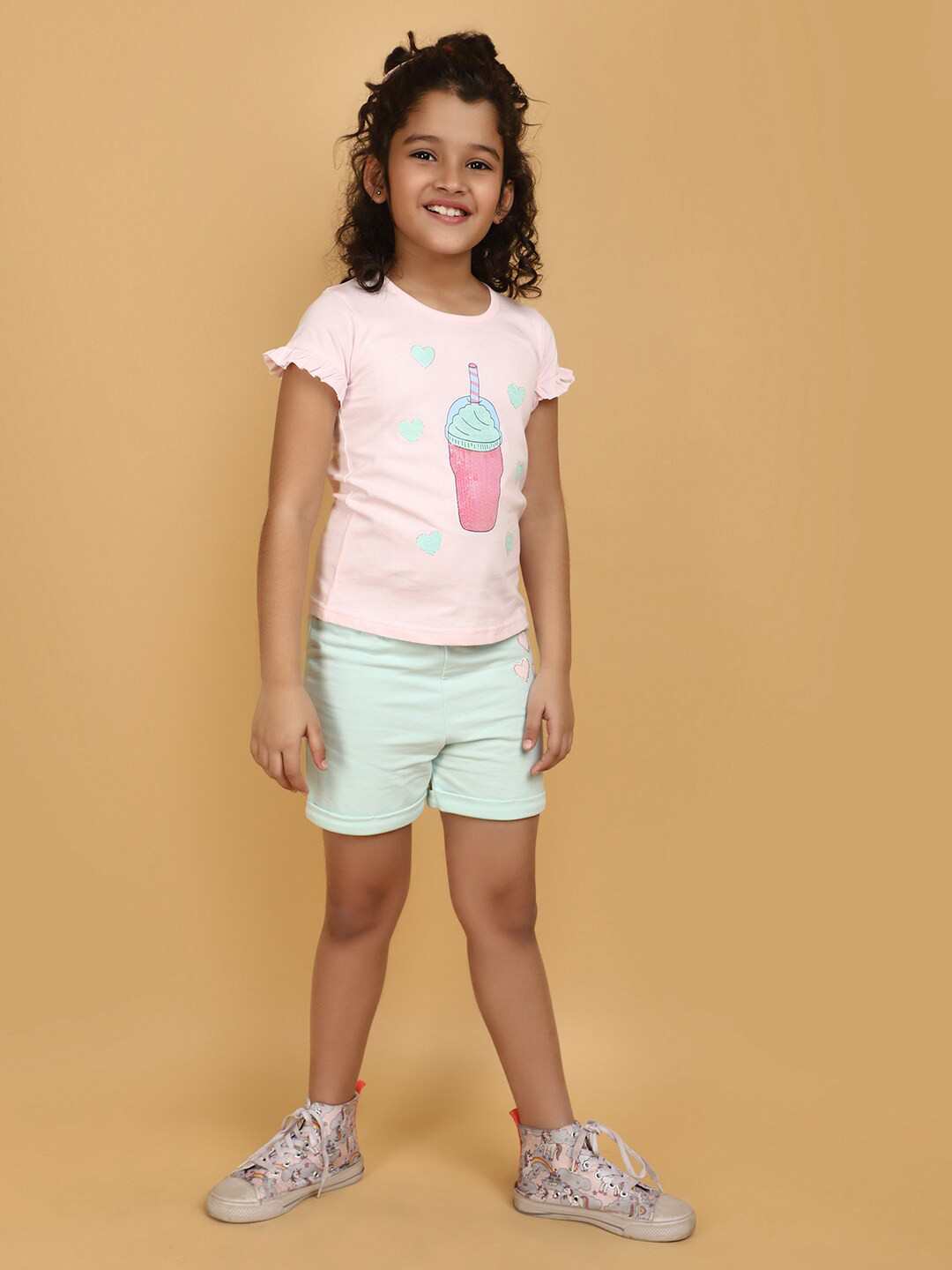 

V-Mart Girls Printed Pure Cotton Top with Shorts, Pink