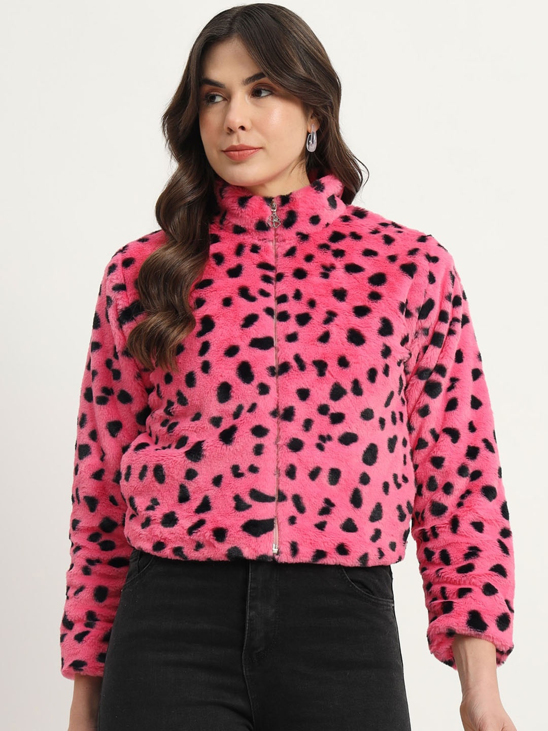 

RAER Animal Printed Stand Collar Lightweight Tailored Jacket, Pink