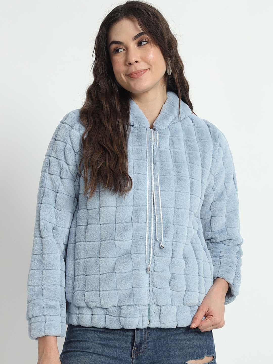 

RAER Checked Self Design Hooded Lightweight Tailored Jacket, Blue