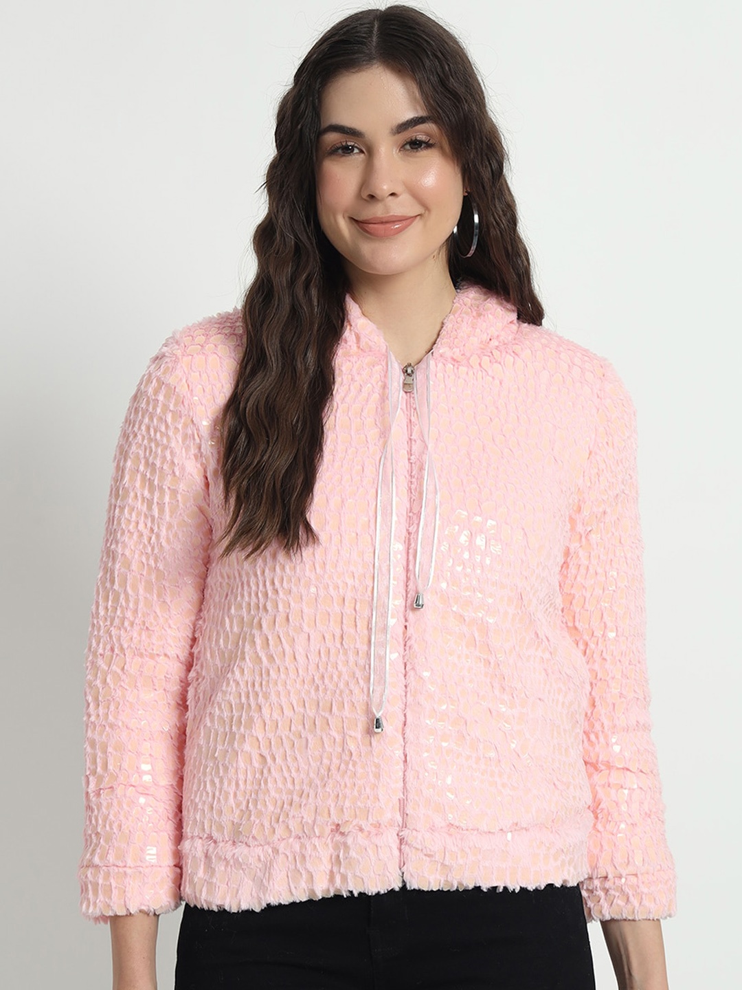 

RAER Hooded Faux Fur Lightweight Tailored Jacket, Pink