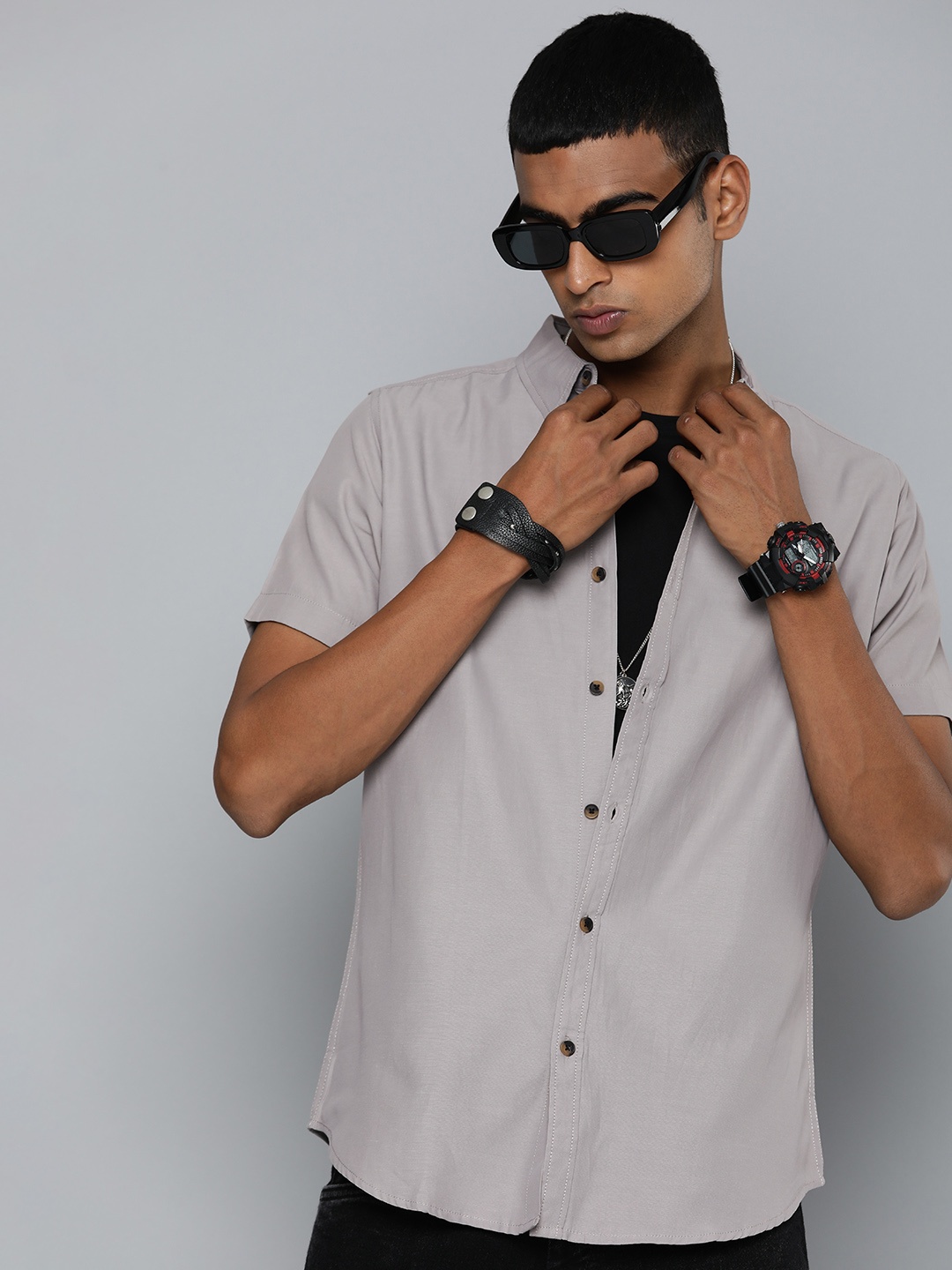 

R.Code by The Roadster Life Co. Men Solid Casual Shirt, Grey