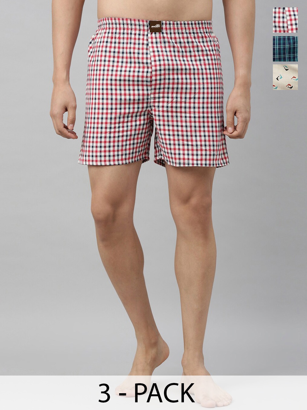 

Broon Men Pack Of 3 Assorted Pure Cotton Boxers ZB3CP001