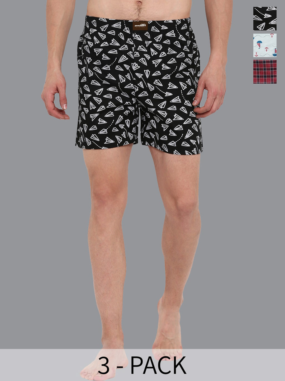 

Broon Men Pack Of 3 Assorted Pure Cotton Boxers ZB3PC001
