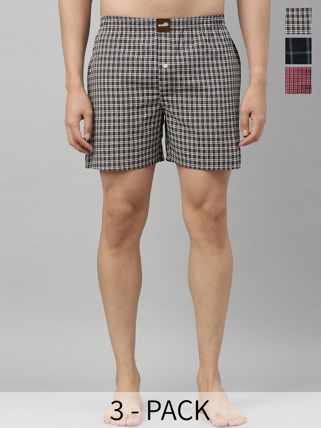 

Broon Men Pack Of 3 Assorted Pure Cotton Boxers ZB3C018