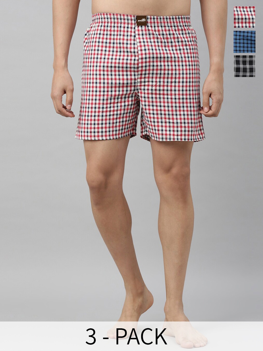 

Broon Men Pack Of 3 Assorted Pure Cotton Boxers ZB3C017, Multi