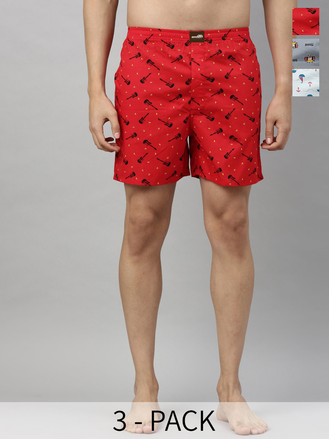 

Broon Men Pack Of 3 Assorted Pure Cotton Boxers ZB3P011