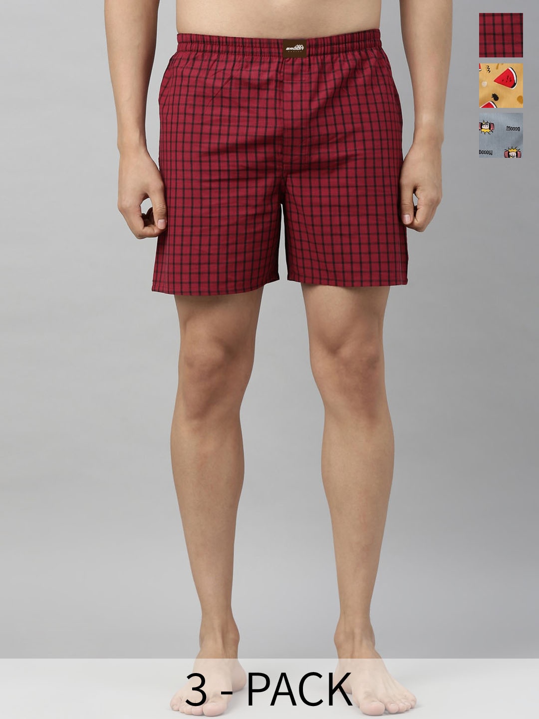 Broon Men Pack Of 3 Assorted Pure Cotton Boxers ZB3PC002