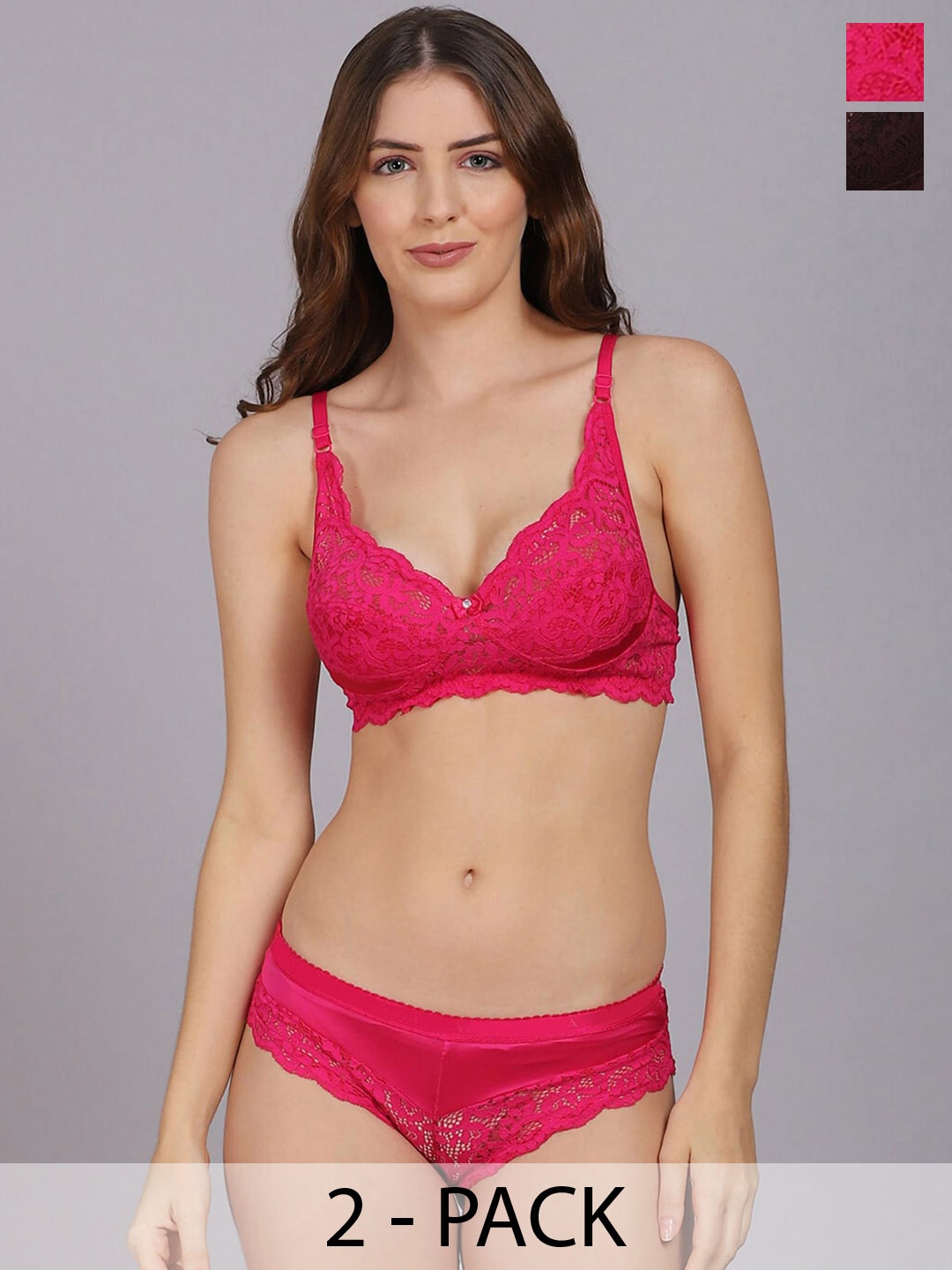 

Aamarsh Pack Of 2 Self Design Cotton Lingerie Set, Maroon