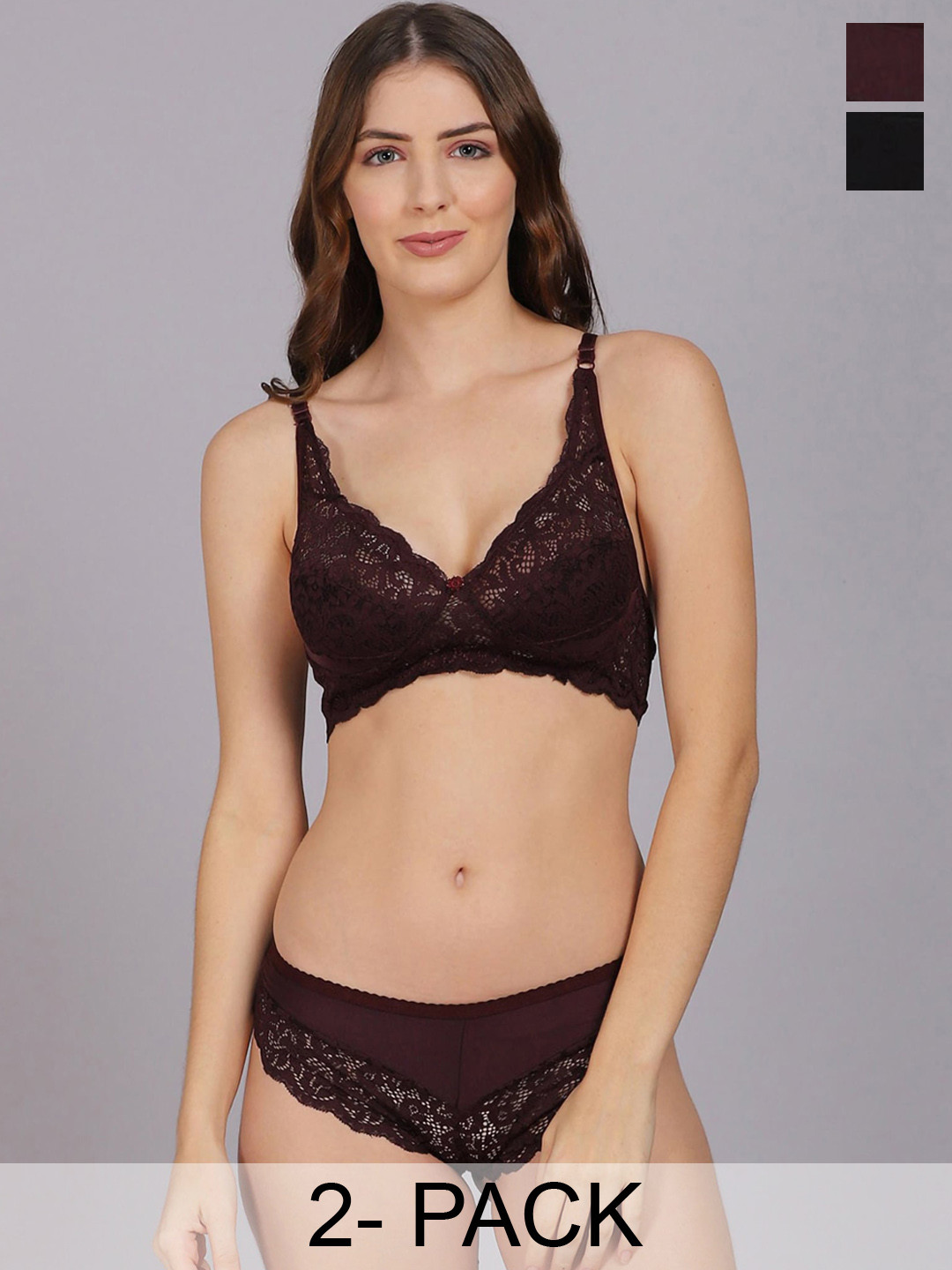 

Aamarsh Pack Of 2 Self Designed Cotton Lingerie Set A_Stich-Set2, Black