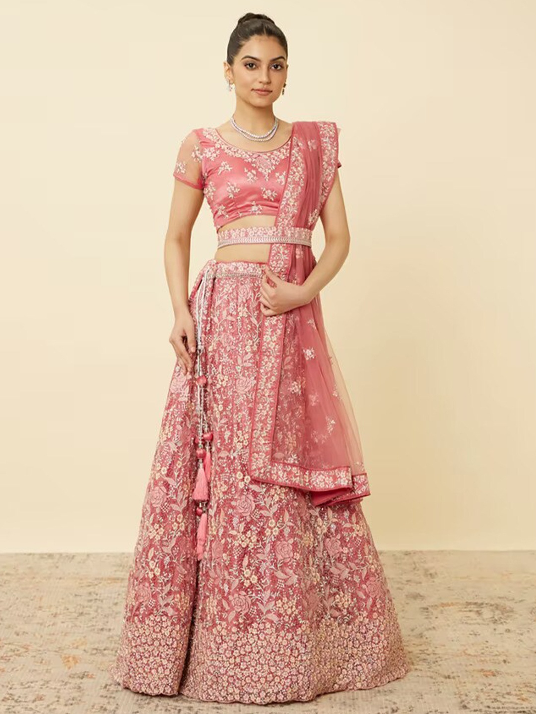 

KALINI Embroidered Semi-Stitched Lehenga & Unstitched Blouse With Dupatta, Peach