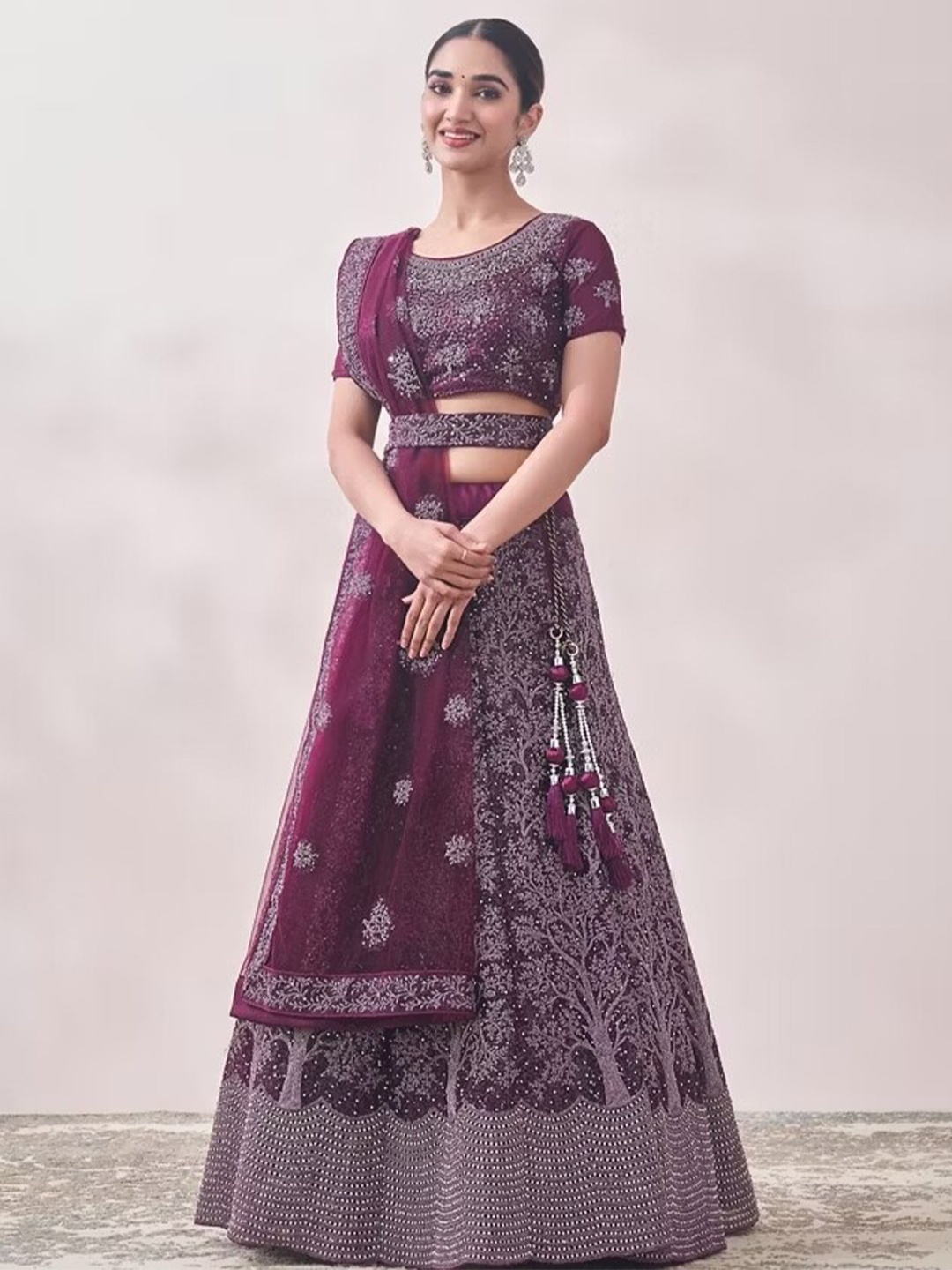 

KALINI Embroidered Semi-Stitched Lehenga & Unstitched Blouse With Dupatta, Purple