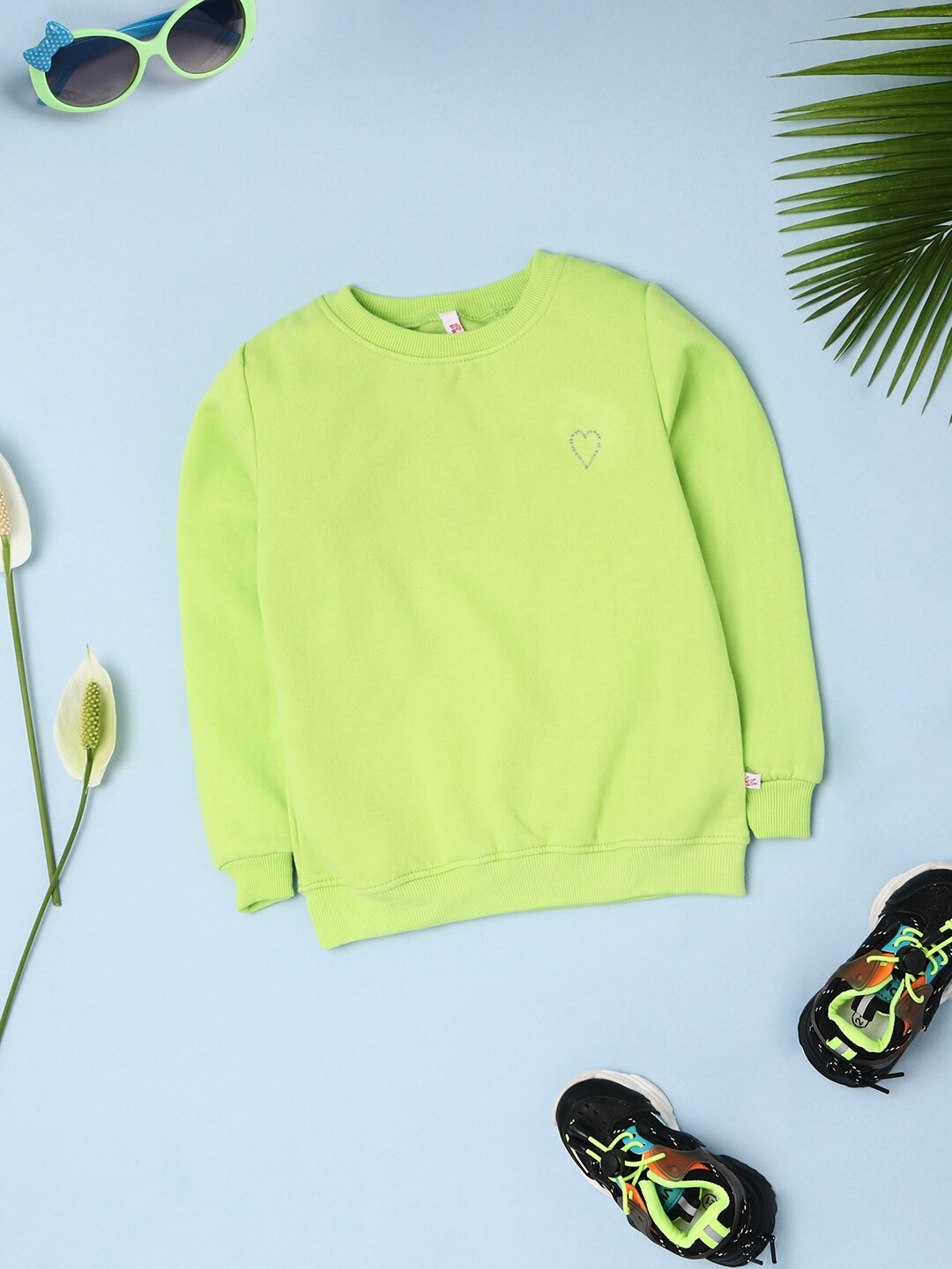

V-Mart Girls Fleece Round Neck Pullover, Green