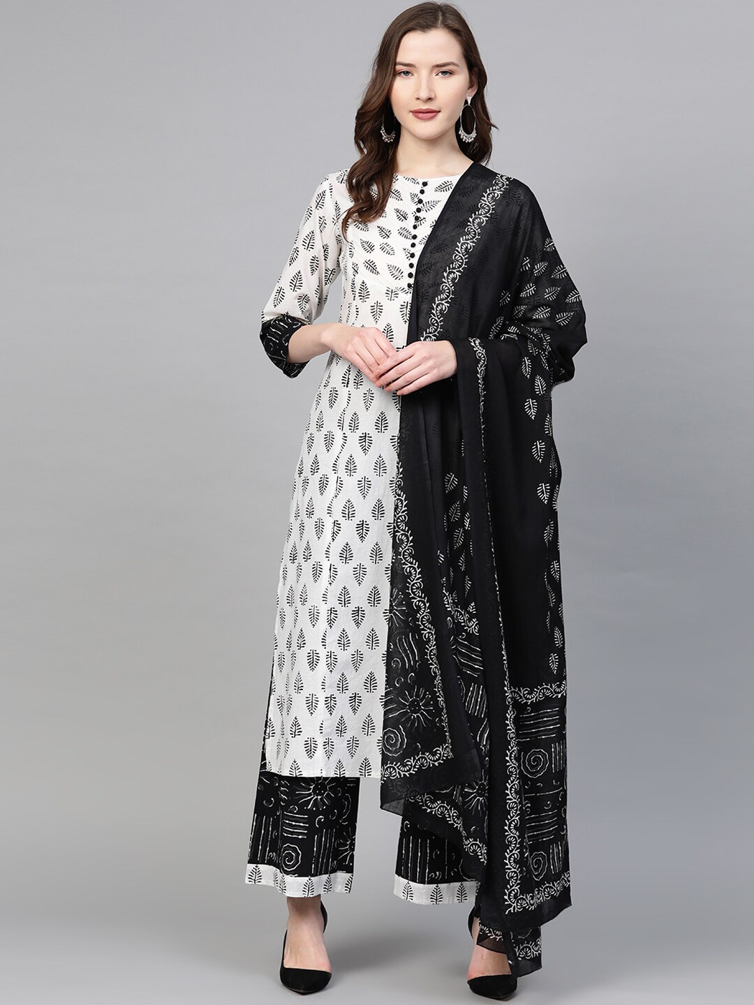 

KALINI Ethnic Motifs Printed Straight Kurta With Palazzo & Dupatta, White